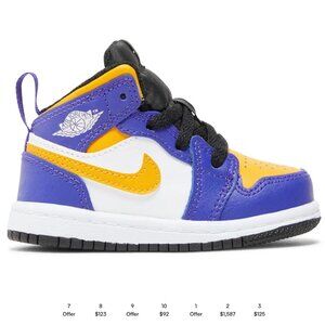 NEW IN BOX Nike Air Jordan 1 Mid TD Lakers - Dark Concord/White/Black/Taxi, 3C